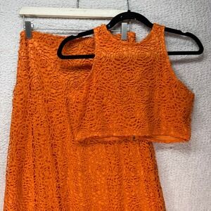 MissOrd Orange Lace Two-Piece Set Sleeveless Crop Top‎ Maxi Skirt Size 12